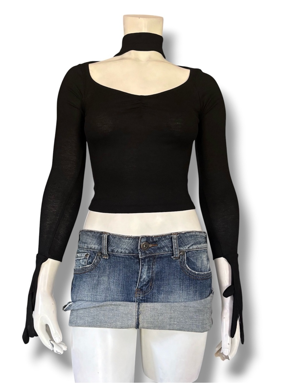 Current Mood | DollsKill Collar Attached Gloved Goth Grunge Long Sleeve Shirt